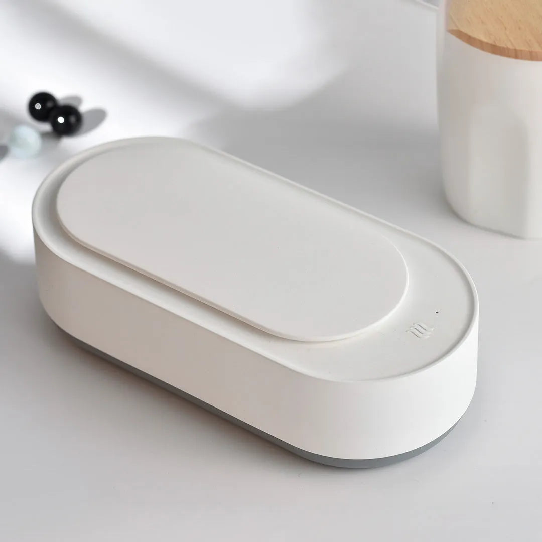 White portable ultrasonic cleaner with stainless steel tank for jewellery glasses watch cleaning