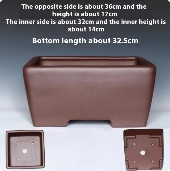 Square purple clay succulent bonsai pot with classical design showing clean lines and natural clay finish