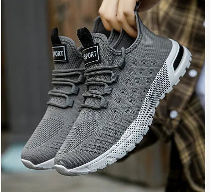 Men's solid colour casual shoes with mesh upper in army green, shown from the side.