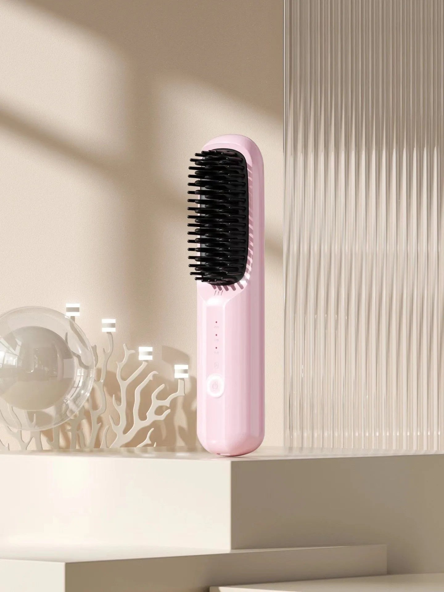 Wireless anion straight comb in beige, pink, purple, or black colours with Type-C charging port
