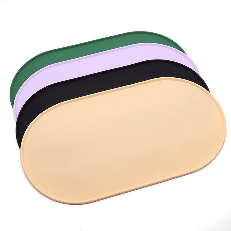 Silicone waterproof placemat for cat food and water bowls in beige colour.