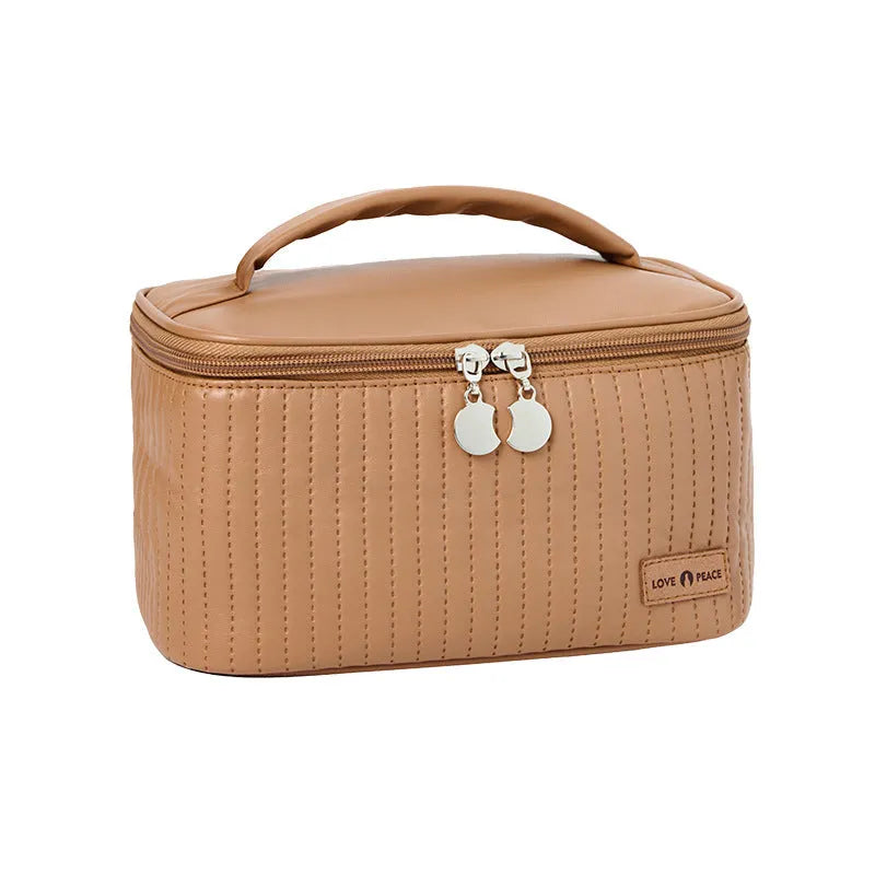 Open-top PU leather makeup bag in a pastel colour from a range of six options.