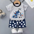 Baby cotton short-sleeved T-shirt and shorts set in TU036 with animal patterns on a white background
