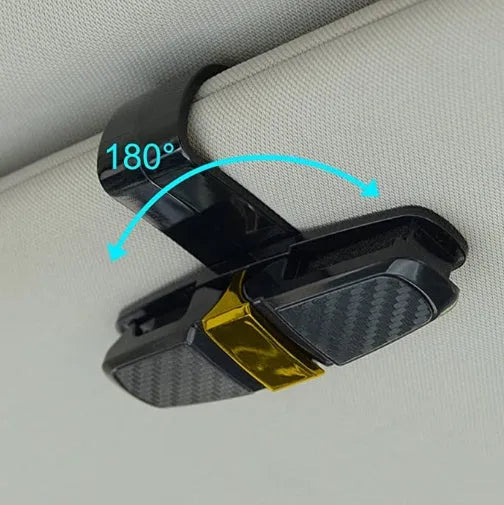 Car sun visor sunglasses clip with double clip carbon fibre finish and 180 degree rotation in silver