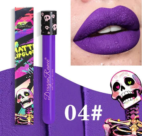 Halloween creative makeup retro matte gold silver lip gloss in test tube skull packaging