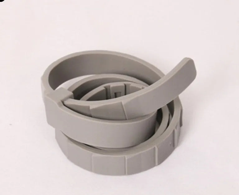 Rainbow coloured plastic flea collar for pets, shown in cat and dog size options.