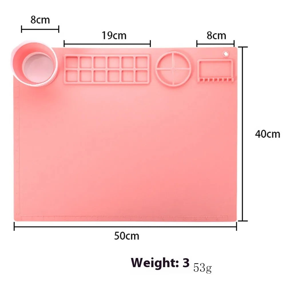 Light blue silicone painting mat with graffiti drawing board measuring 50x40cm