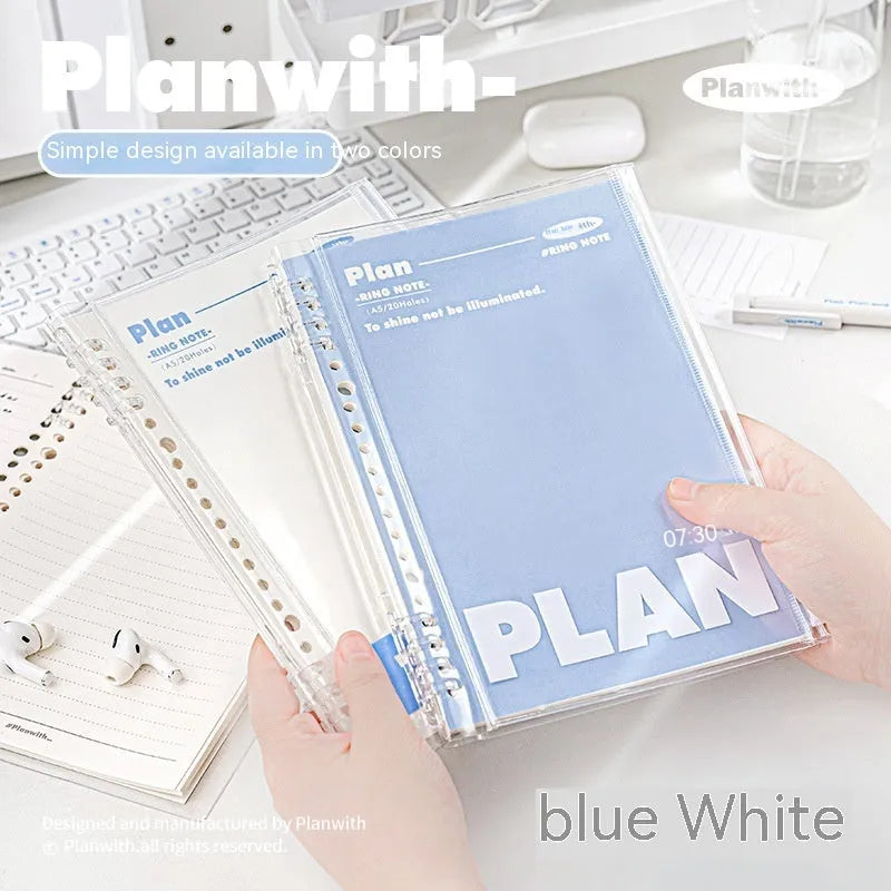 A5 spiral notebook with PVC cover in white or blue colour options