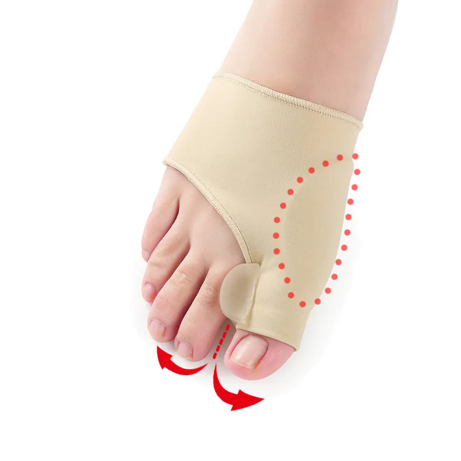 Corrective toe socks with silicone gel toe separator and bunion pad on a stretch fabric base.
