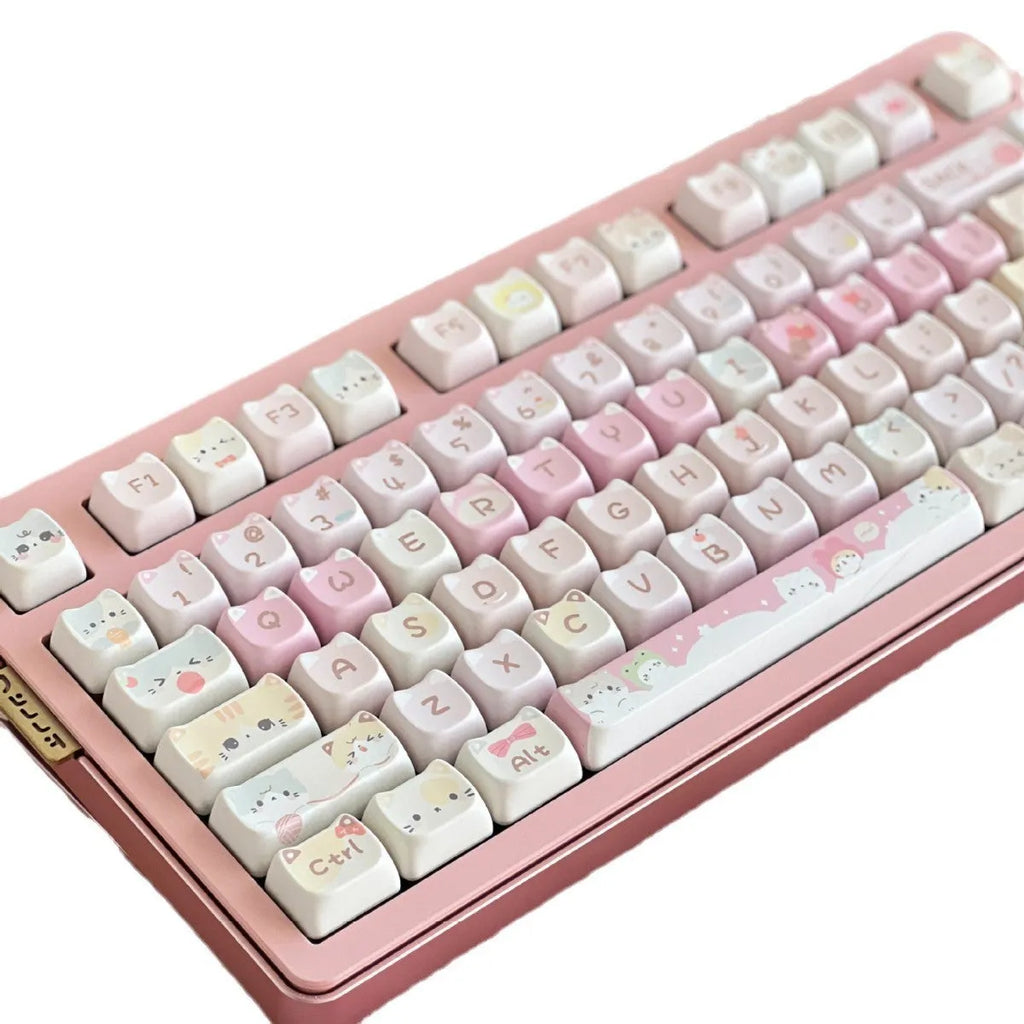 Meow Meow Team full set of 141 sublimation printed plastic keycaps for mechanical keyboards.