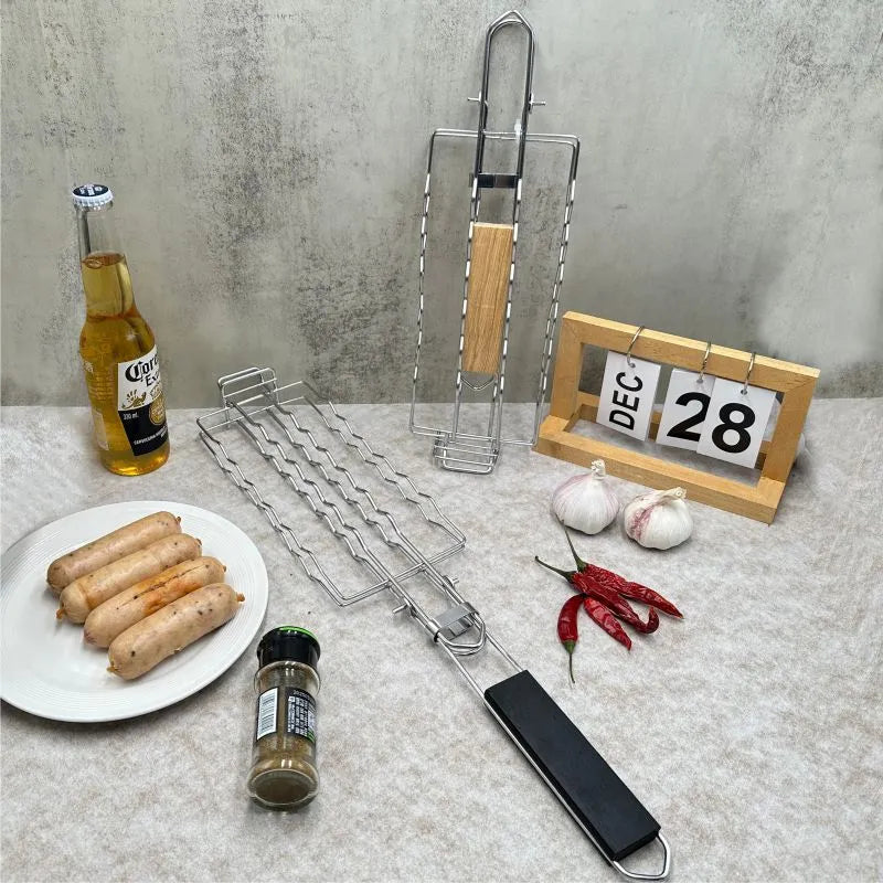 Stainless steel square folding barbecue net with black handle