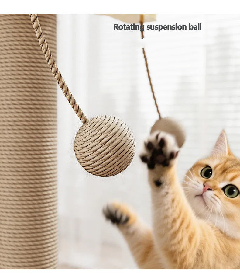 Scratch-resistant chip hanging ball cat climbing frame with pine wood and carpet leather construction