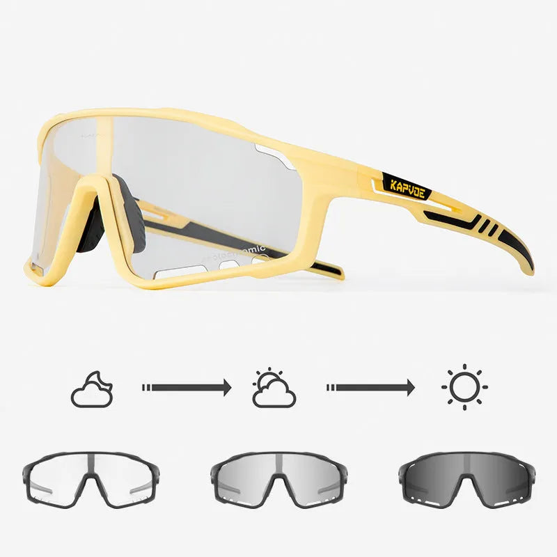 TR90 photochromic cycling sports goggles with a semi-rimless frame in one of 14 available colours.