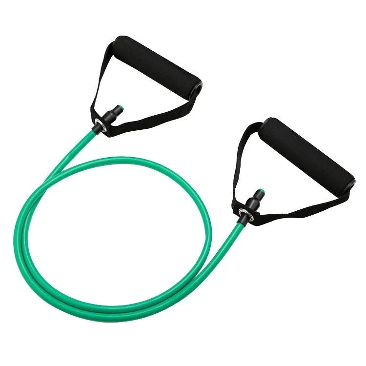Adjustable chest expander with colour-coded TPE tension ropes showing yellow, green, red, blue, and black resistance levels