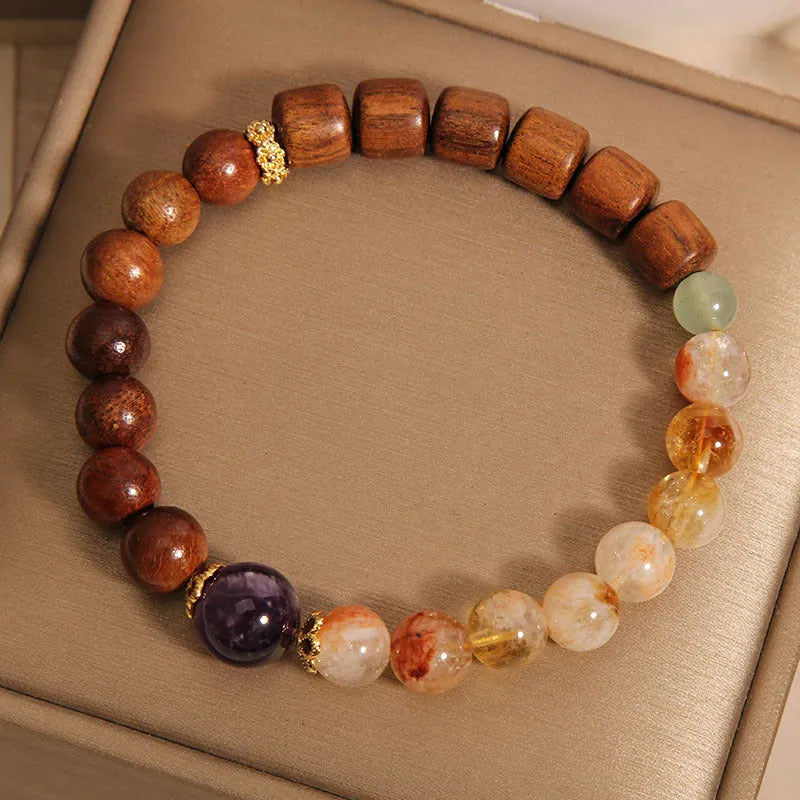 Yellow tower crystal and ebony amethyst bracelet with pearl accents and silver clasp