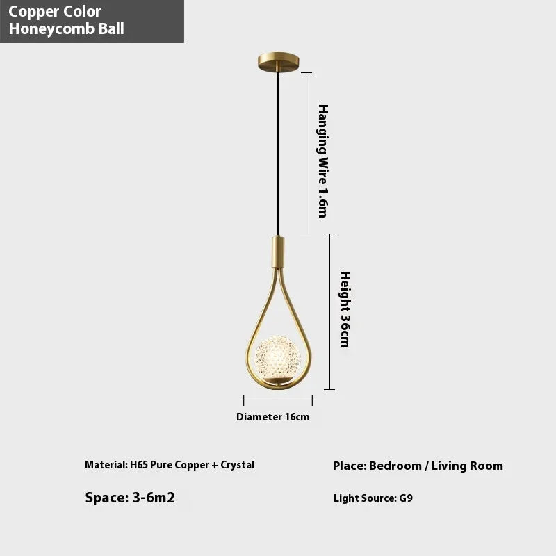 Copper modern minimalist bedside chandelier for bedroom ceiling.
