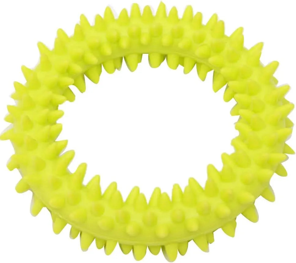 Blue TPR spiky circle ring dog chew toy for dental cleaning and bite training.