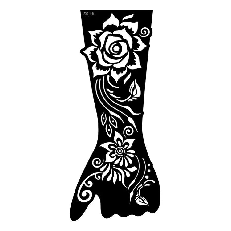 Geometric hollow template tattoo sticker with machine-cut edges and three-dimensional paper carving texture
