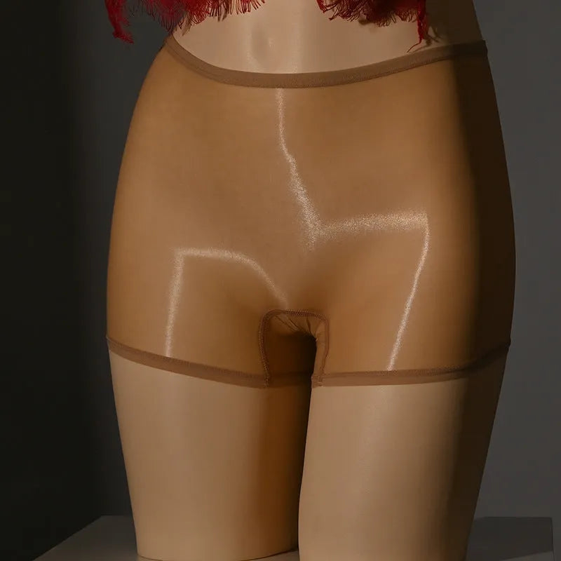 Men's shiny underwear stockings in seamless open style with mid waist design