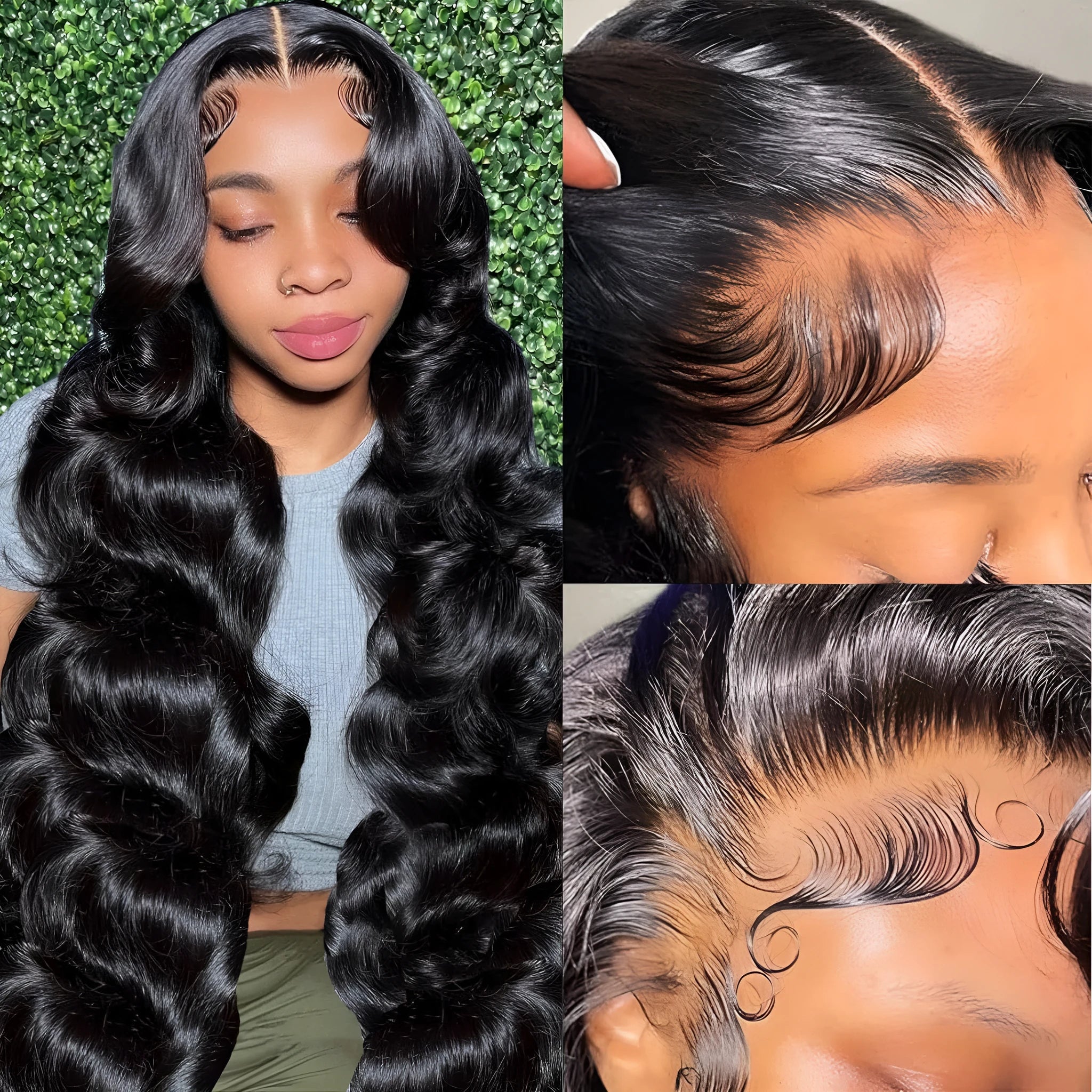 Black medium-long curly synthetic full-head wig with natural wave pattern