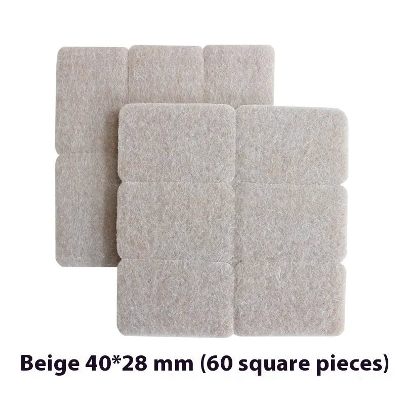 Beige plastic furniture protection pads in five sizes including round and square shapes for chair legs
