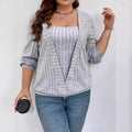 Solid colour rib fabric false two-piece suit with V-neck and long sleeves in black, grey and purple options