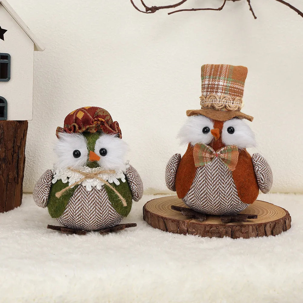 Green fabric owl harvest bird pendant ornament with hanging loop for Thanksgiving decor
