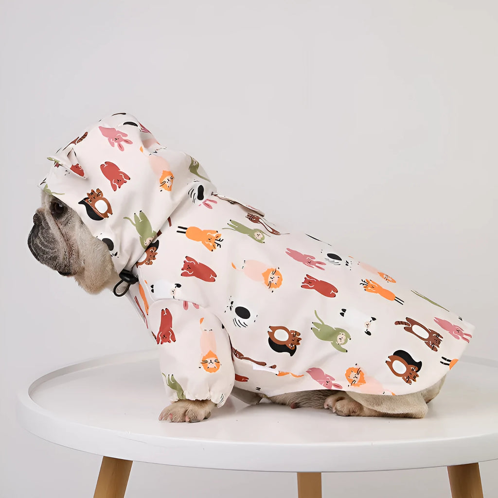 Beige cartoon dog raincoat with waterproof coating on PU material