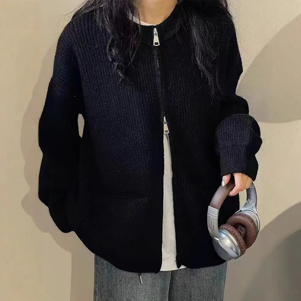 Soft Wind women's viscose sweater coat in beige, grey, black, or khaki colour.