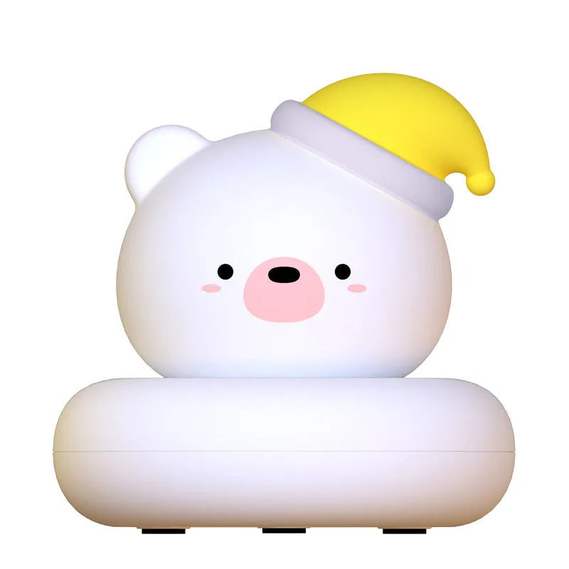 Cute pet tap night light desk lamp in pink bunny design with vinyl shade on bedside table