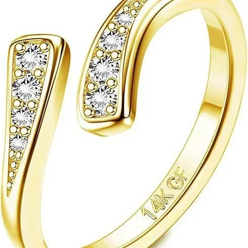 Geometric alloy toe ring with 14K gold plating and rhinestone or water drop accents