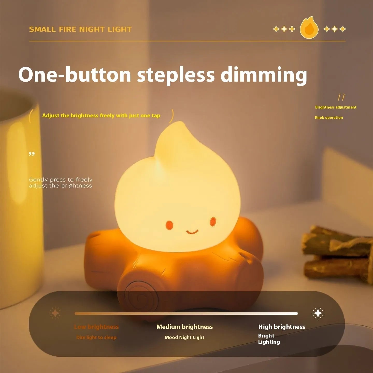 Small cartoon-style silicone night lamp showing yellow light with optional Chinese or English text display