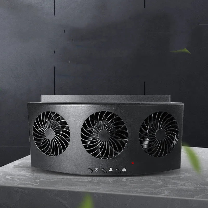 Black and white car ventilation fan with USB cable for reducing exhaust odours
