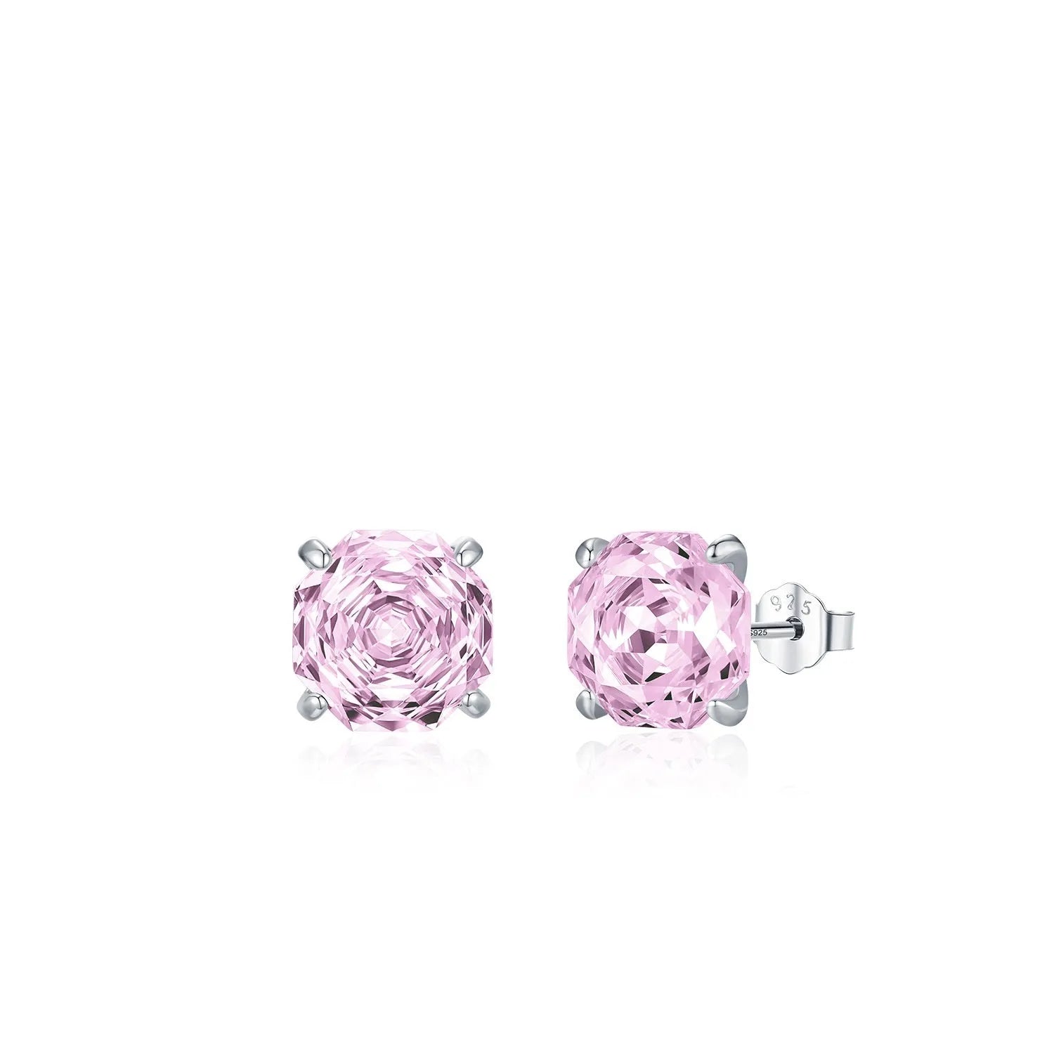 S925 sterling silver rose stud earrings in pink colour, 6mm and 8mm size options