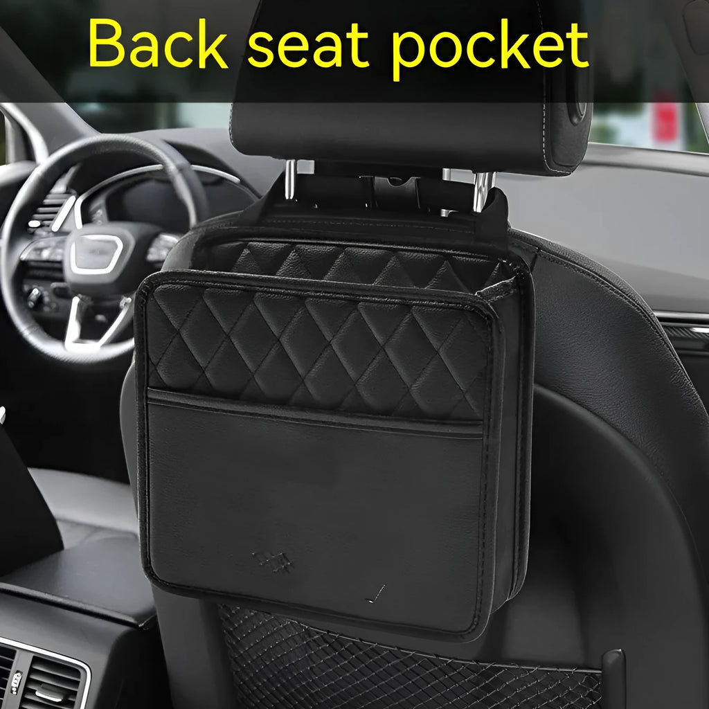 Leather car interior hanging storage bag organiser trash can in black pink green white colours