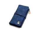 Korean retro matte leather women's long wallet open to show internal organisation compartments