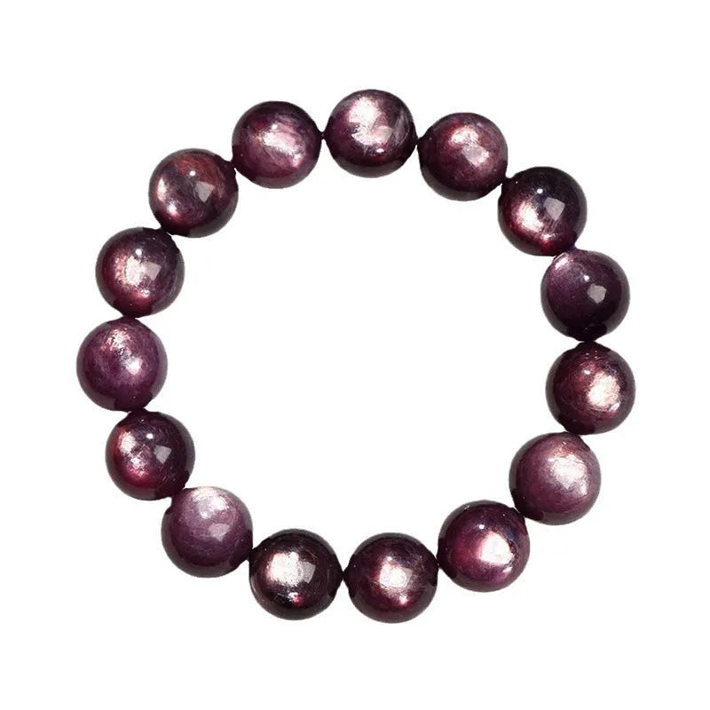 Polished natural purple lepidolite crystal round bead bracelet showing size options