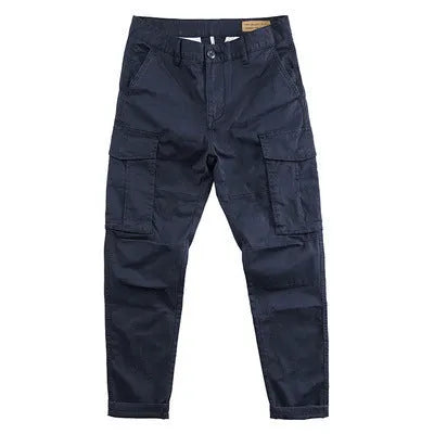 Men's solid colour cotton labour protection trousers with multiple pockets, shown in khaki.
