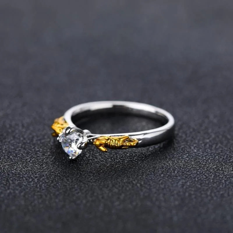 Black gold copper crown ring with crystal detail for cosplay and festival wear.