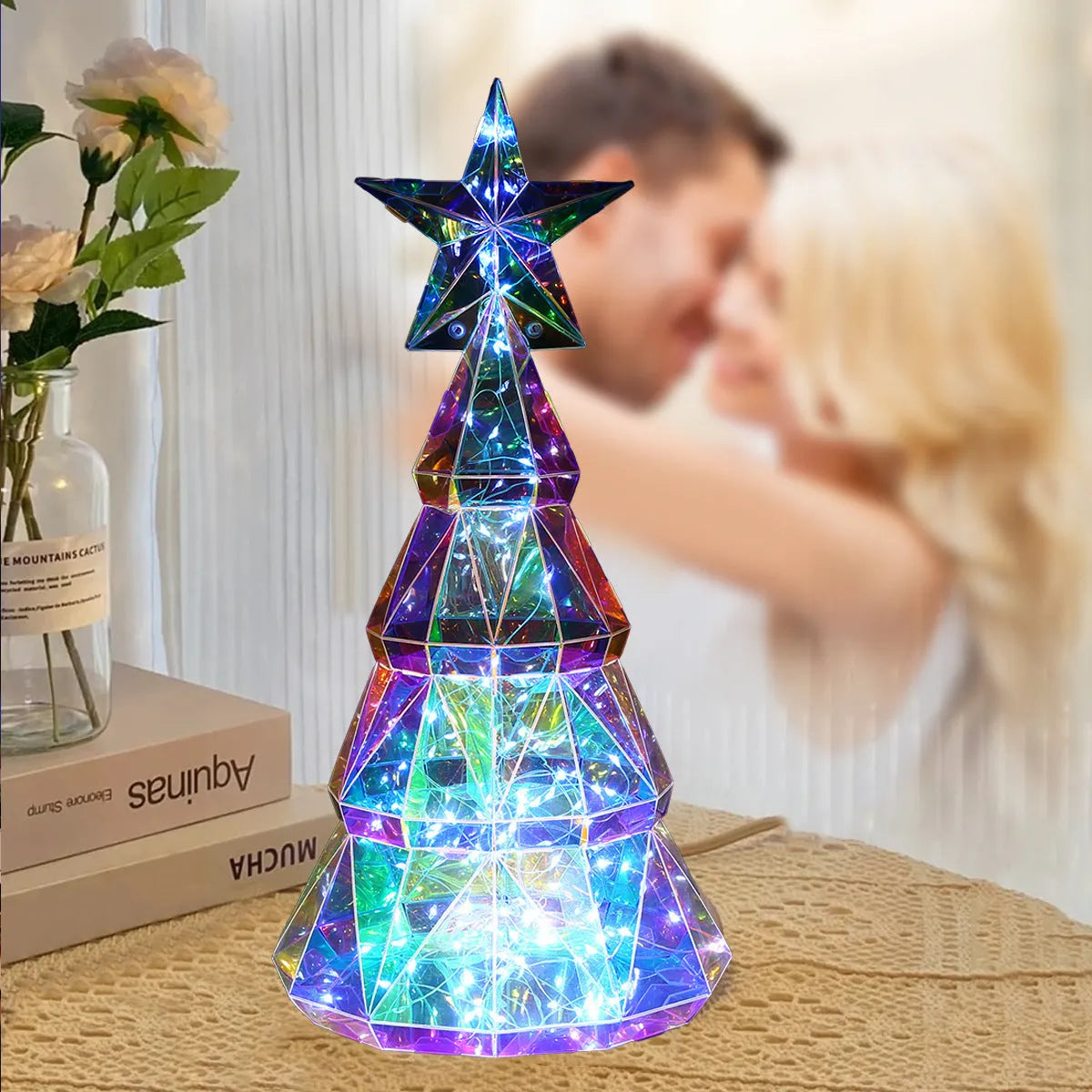 Colourful cartoon Christmas tree light decoration made from PET plastic, dimensions 14.5x4.8x20cm