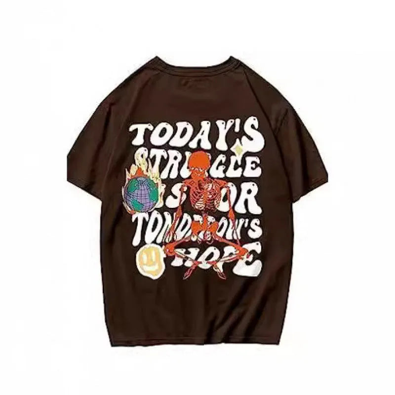 Men's short-sleeved printed sports t-shirt in a casual streetwear style, showing digital print detail.
