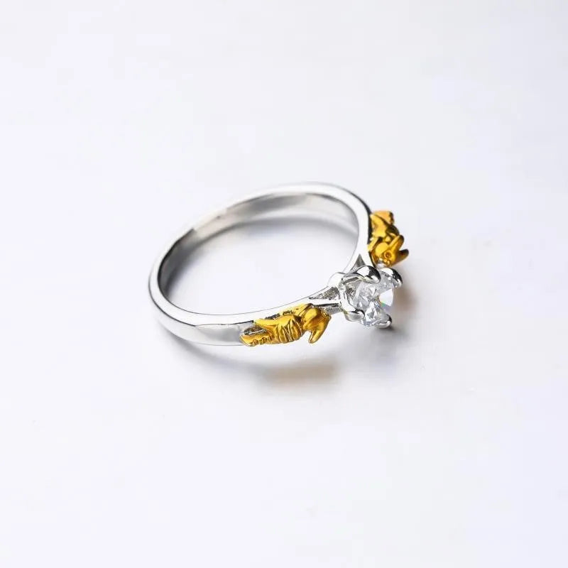 Black gold copper crown ring with crystal detail for cosplay and festival wear.
