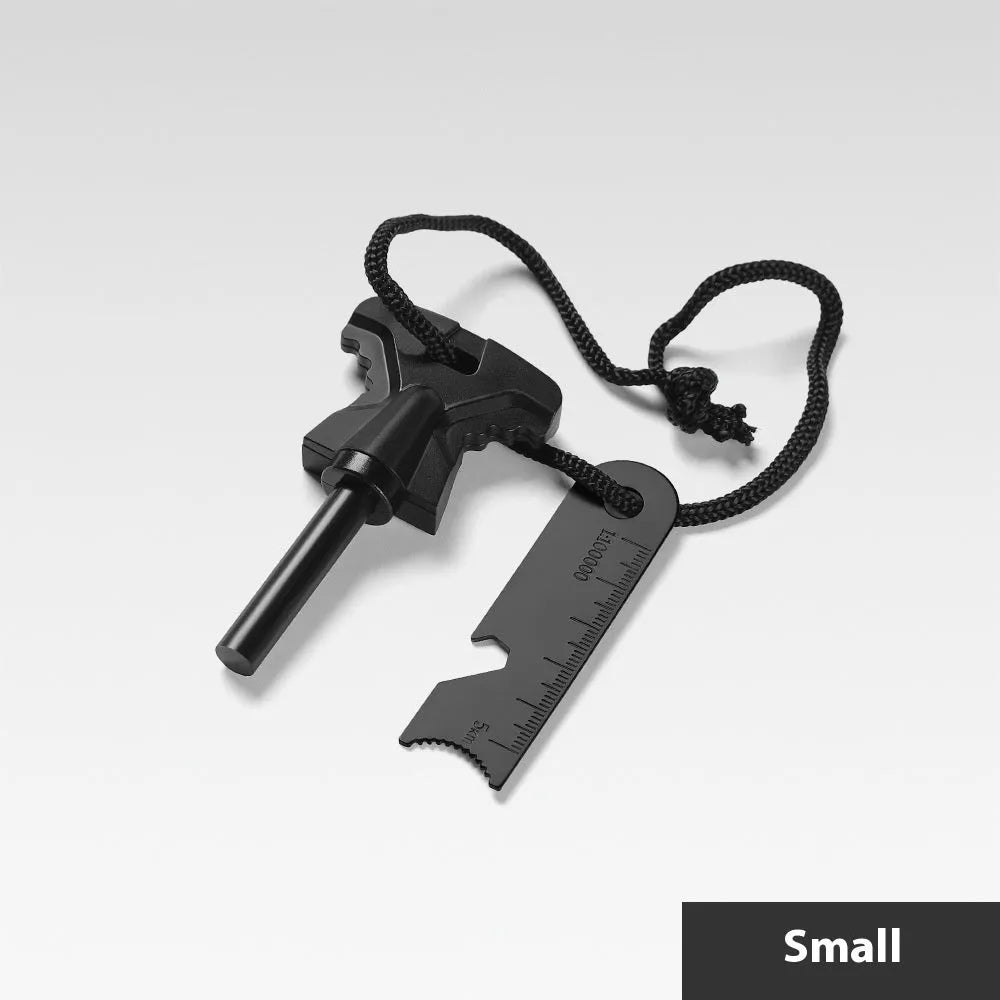 Stainless steel butterfly-shaped outdoor survival tool with fire starter striker and bottle opener.