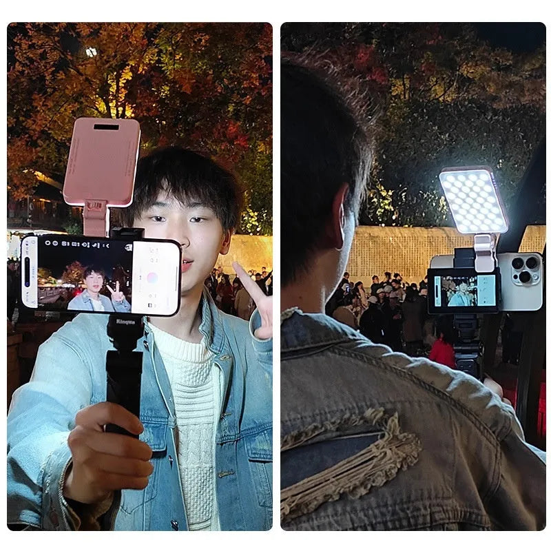 Mobile phone selfie mirror display screen with magnetic suction clip and Bluetooth remote control in black