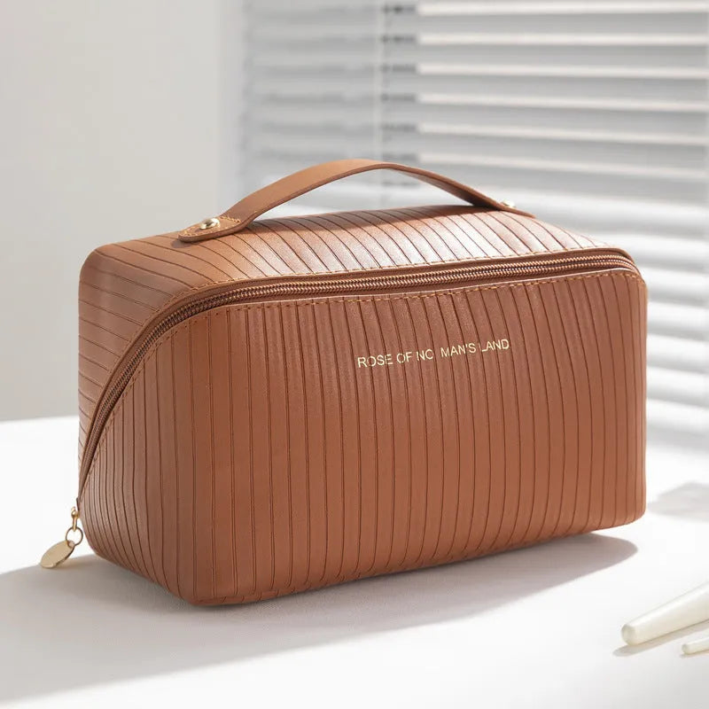 Vertical pattern cubic pillow makeup bag in PU material with 22.5cm height