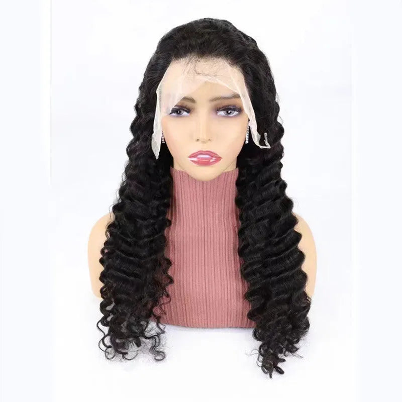 Human hair half lace wig in solid colours showing hand-woven construction and lace front detail