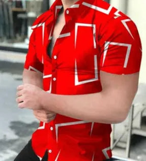 Men's slim fit short sleeve shirt with 3D printed flower pattern in polyester fabric