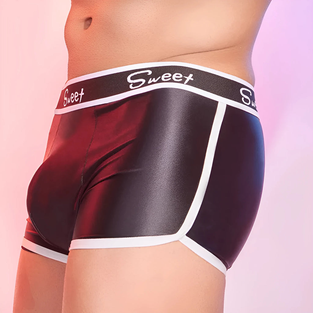 Men's shiny silky nylon boxer shorts in free size available in black, white and sapphire blue colours