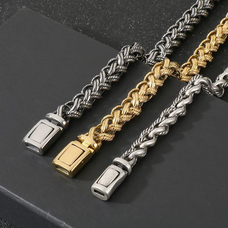 Men's titanium steel keel chain necklace with geometric pendant in antique silver finish