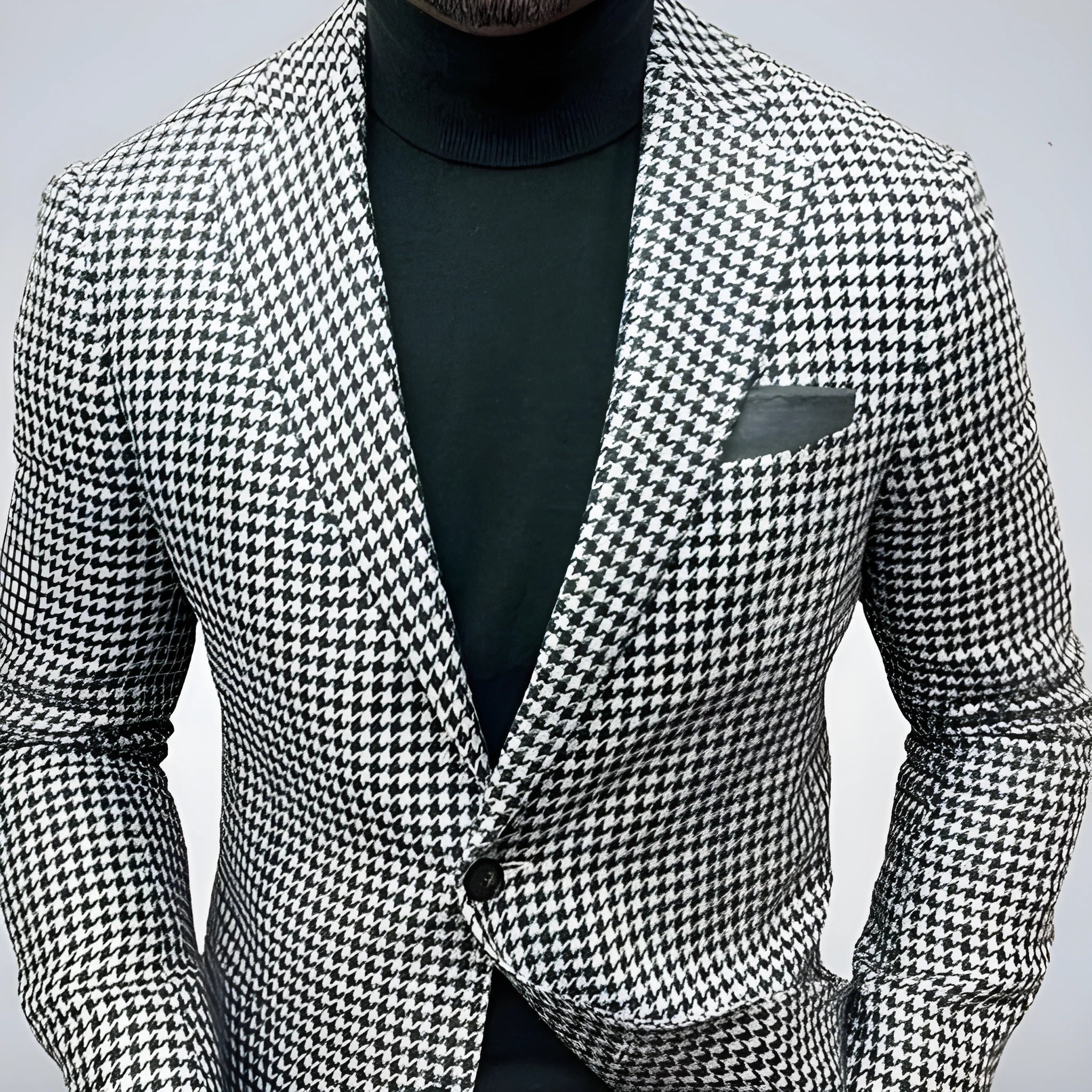 Men's British style slim fit suit jacket with two-button front and top-stitching pockets